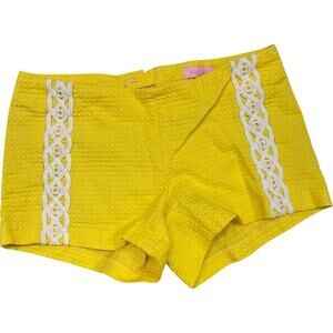 Yellow Lilly Pulitzer Liza Short Shorts 000 Textured Lace Detail